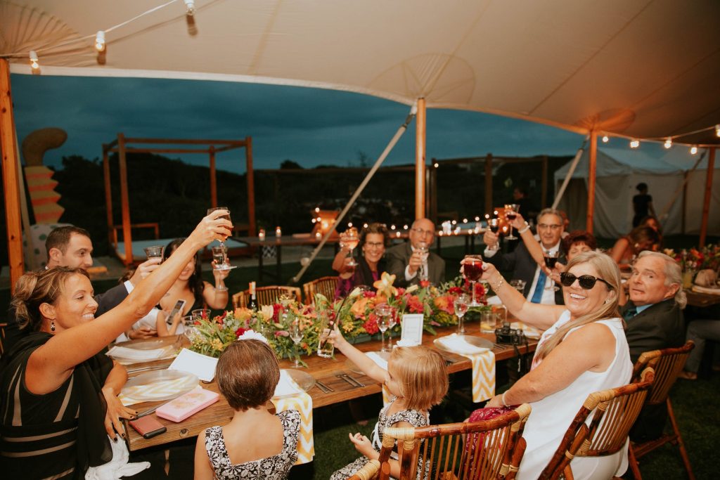 Bruiloft feest blij gasten toast