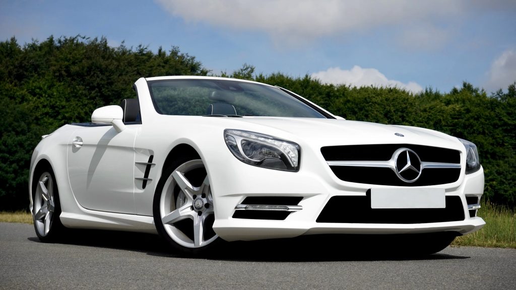 Trouwauto Mercedes wit roadster SL SLK